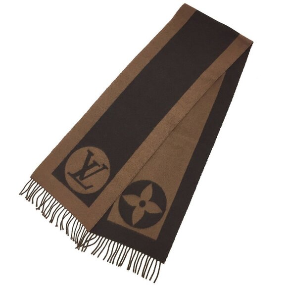 LOUIS VUITTON Brown Wool x Angora Stole 401486 Echarpe Cardiff - Picture 1 of 3